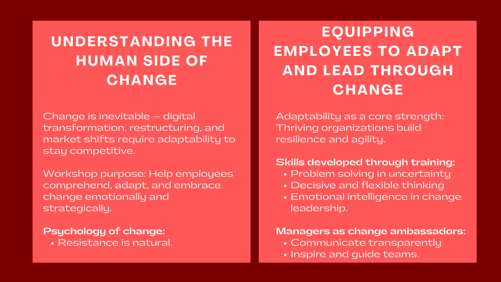 Change Management and Organizational Transformation Employee Training Workshop
