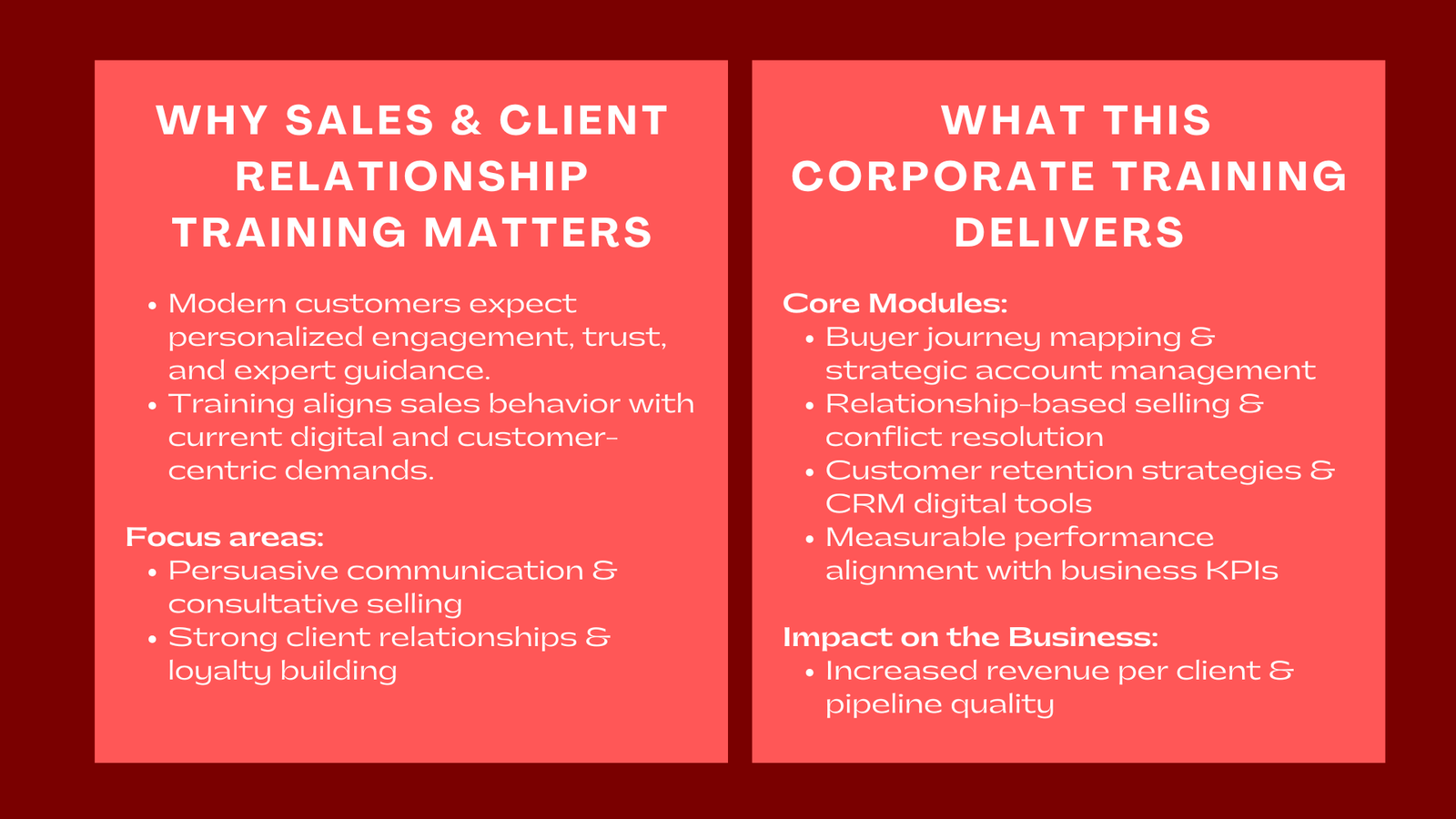 Effective Sales Techniques and Client Relationship Management Corporate Training