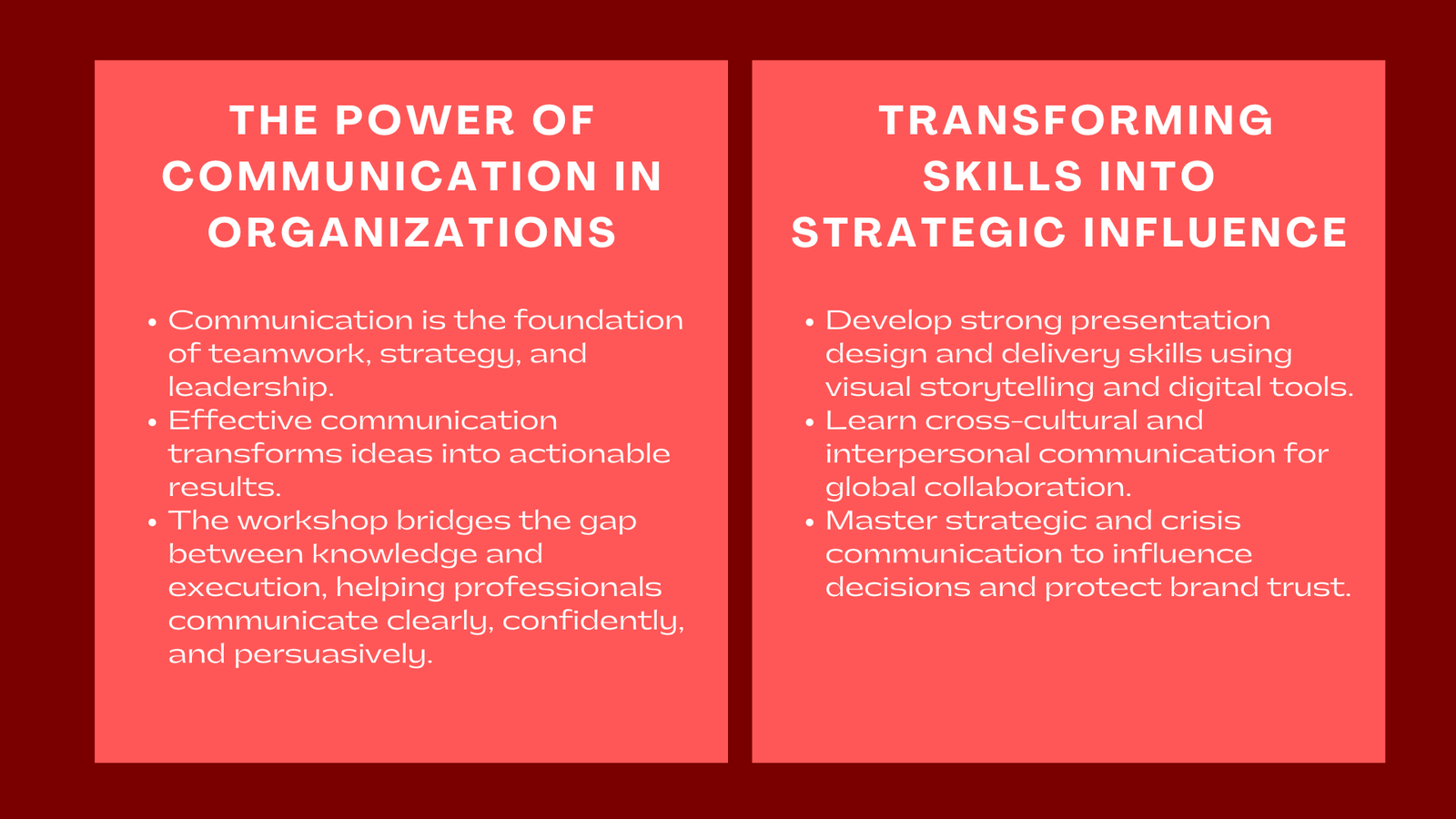 Communication Skills and Presentation Workshops Onsite Training Modules